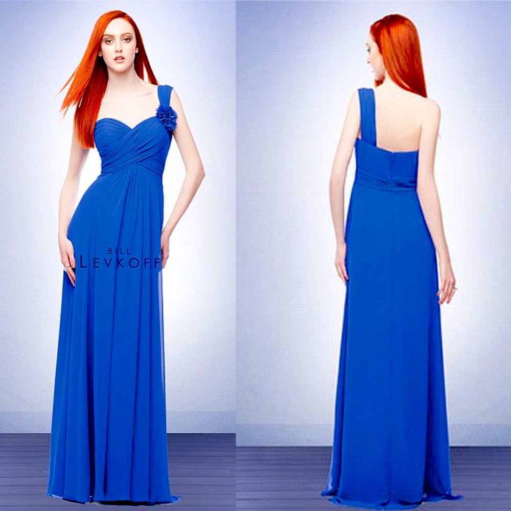 NWT Bill Levkoff Chiffon Maxi Dress Royal Blue Bridesmaid Style 115 Size 8